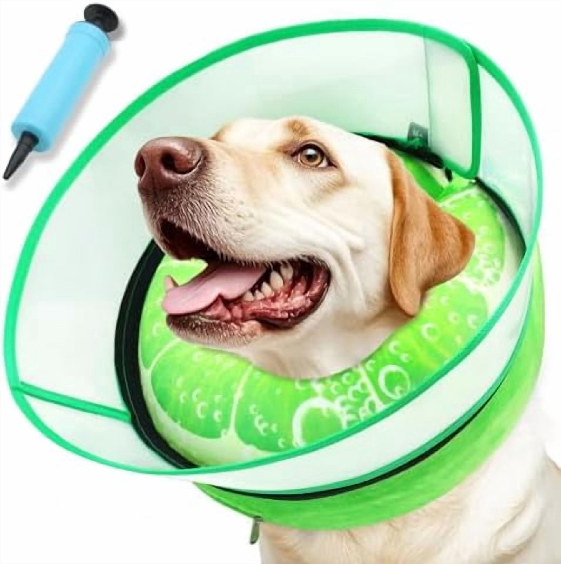 Upgraded Inflatable Dog Cone Collar with Transparent Anti-Licking Shield, Adjustable Elizabethan Collar for Medium Large Dogs, 2-in-1 Design with Detachable Shield and Soft Padding (XL, Lime)