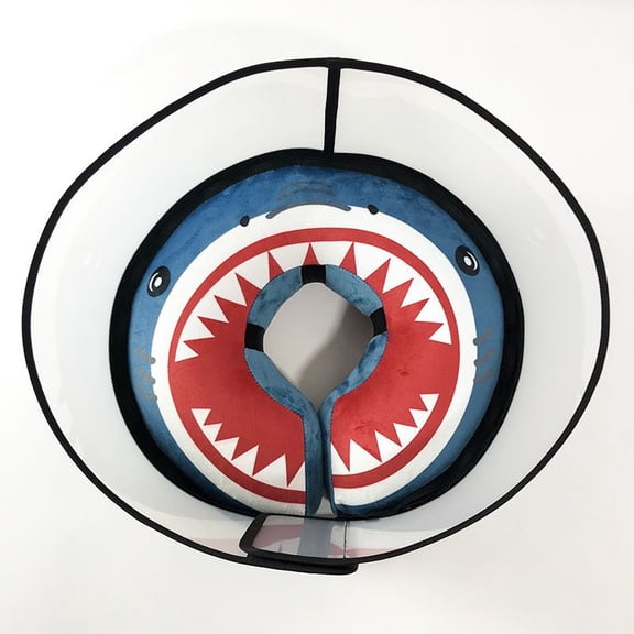 Upgraded Inflatable Dog Cone Collar with Transparent Anti-Licking Shield, Adjustable Elizabethan Collar for Medium Large Dogs, 2-in-1 Design with Detachable Shield and Soft Padding(Shark,L)