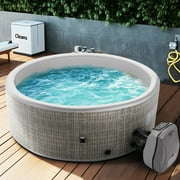 Seizeen Inflatable Hot Tub, 3-5 Person Hot Tub Textilene Pattern, 65'' Dia Round Portable Home Spa w/100pcs Jet, Lockable Cover, Storage Bag, 211gal