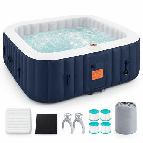 Seizeen Inflatable Hot Tub, 4-6 Person Hot Tub Set, 73'' Square Portable Home Spa w/130pcs Jet, Lockable Cover, Storage Bag, 2 Cup Holders, 4 Replacement Filter, 240gal