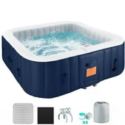 Seizeen Inflatable Hot Tub, 4-6 Person Hot Tub Set, 73'' Square Portable Home Spa w/130pcs Jet, Lockable Cover, Storage Bag, 2 Cup Holders, 4 Replacement Filter, 240gal