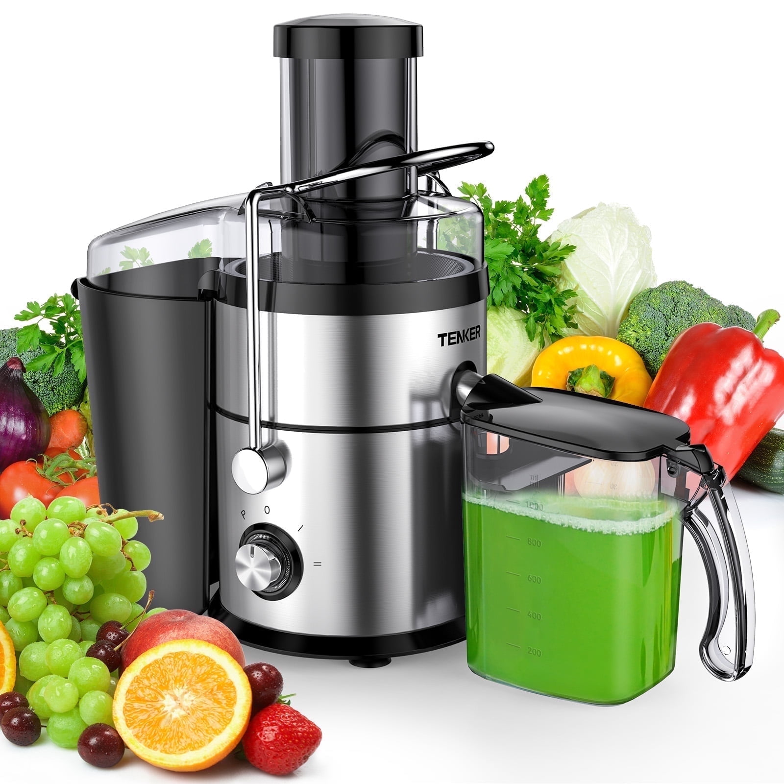 TENKER 1300W Juicer Centrifugal Juicer Machine Wide 3 Feed Chute Juice Extractor Easy to Clean, Fruit Juicer , 3 Speeds, Easy to Clean, Stainless Steel, BPA-Free