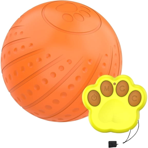 Upgraded Jumping Mode Pet Toy Ball, 2-in-1 Electric Bouncing & Spinning, Durable Eco-Friendly Plastic, Water-Resistant Design with LED Lights, Self-Play Ball for Dogs, (Orange Remote Control)