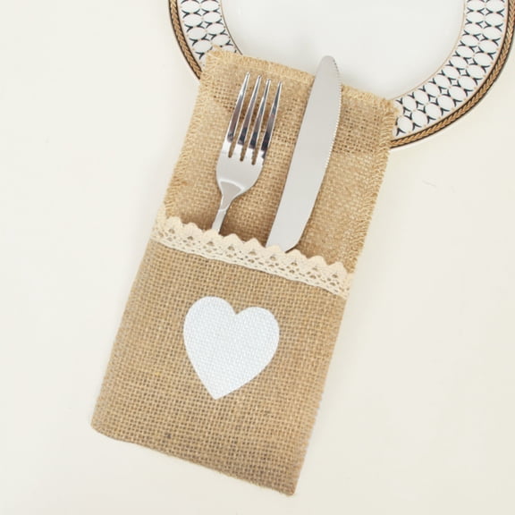 Upgraded Jute Lace Cutlery Storage Bag Silverware Storage Bag Cutlery Bag Jute Napkin Bag Suitable For Wedding Party Decorations And Gifts T