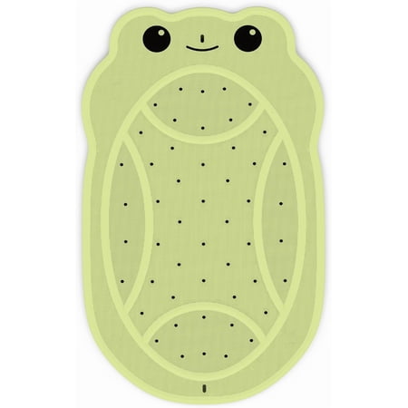 Upgraded Kids Bathtub Mat Non Slip, Low-Odor Natural Rubber Bath Mat with Strong 18mm Suction Cups, Flat Non-Slip Surface, 30"x18" Cute Frog Design, Shower Mat Fast Draining for Smooth Tubs, Green