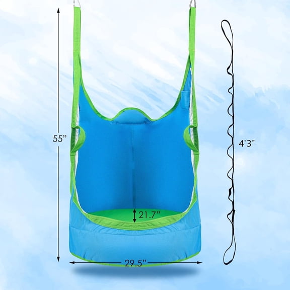 Upgraded Kids Pod Swing Chair, Child Hanging Hammock Chair with Led Lights, 900D Oxford Cloth Pod Swing Seat for Indoor and Outdoor with All Accessories (Blue)