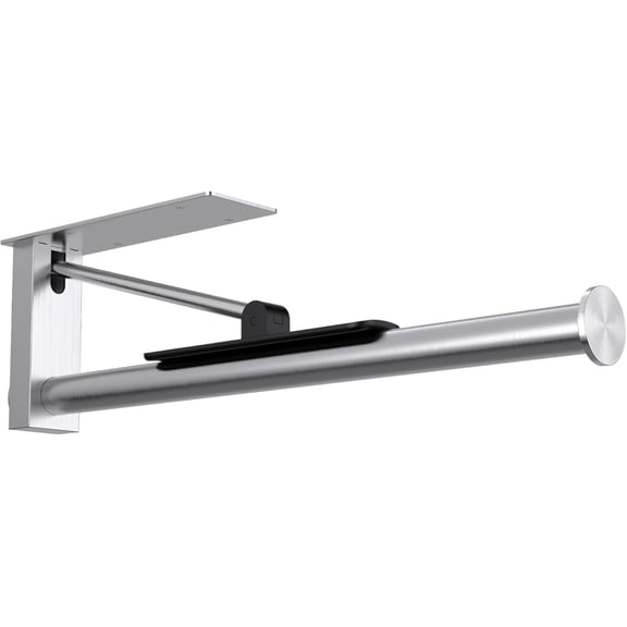 Upgraded Kitchen Paper Towel Holder - One-Hand Tear Under Cabinet Stick-on Towel Rack for Hanging Paper - First Apartment Essentials Wall Mount Self Adhesive Stainless Steel Rack Fits