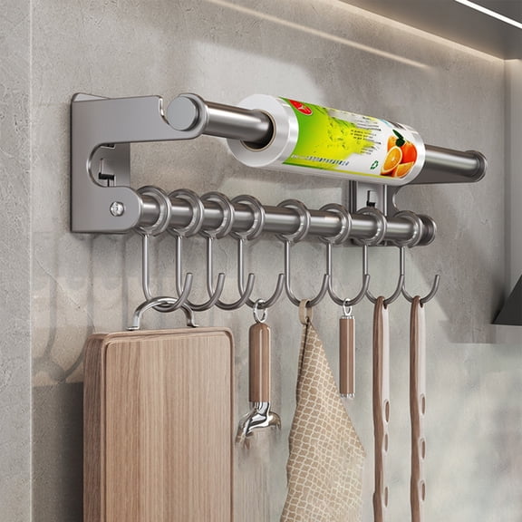 Upgraded Kitchen Utensil Holder Hanger Hanging Rack Metal Wall Mounted Pot Pan Lid Holder Cookware Storage with Sliding Hooks for Kitchen Bathroom, Gray 15.74x4.01x2.95in