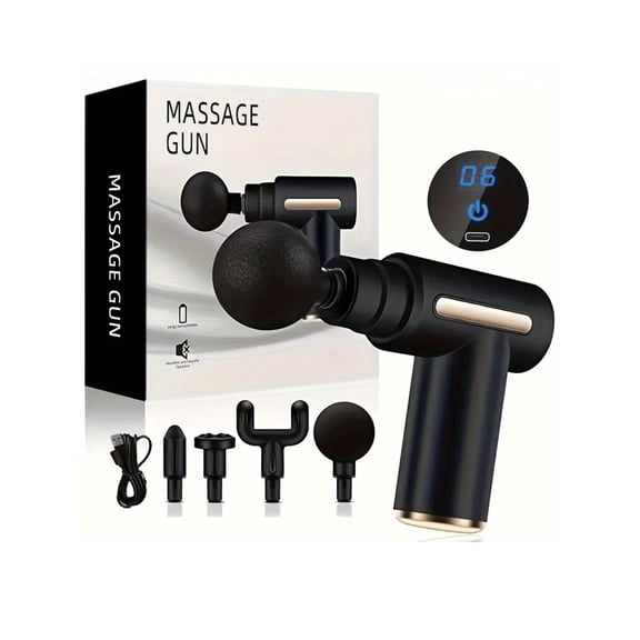 Upgraded LCD Fascia Gun - 1200mAh USB Rechargeable, 6 Speeds & 4 Heads for Muscle Relaxation, Post-Workout Recovery, Office Use