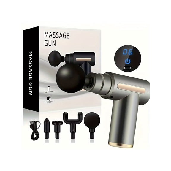 Upgraded LCD Fascia Gun - 1200mAh USB Rechargeable, 6 Speeds & 4 Heads for Muscle Relaxation, Post-Workout Recovery, Office Use