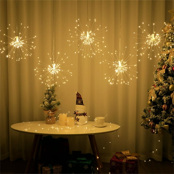 Upgraded LED Explosion Star Copper Wire String Lights (4AA Cylinder Remote Version) B, 90 Lights, Warm White Outdoor Use