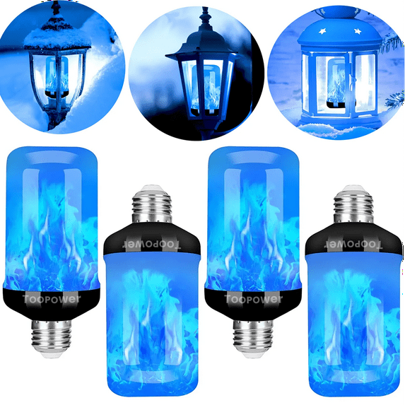Toopower LED Flame Light Bulb, 4 Modes Flickering Fire Effect, E26 Base, Glass Lampshade, Halloween Party Decor (4 Pack)