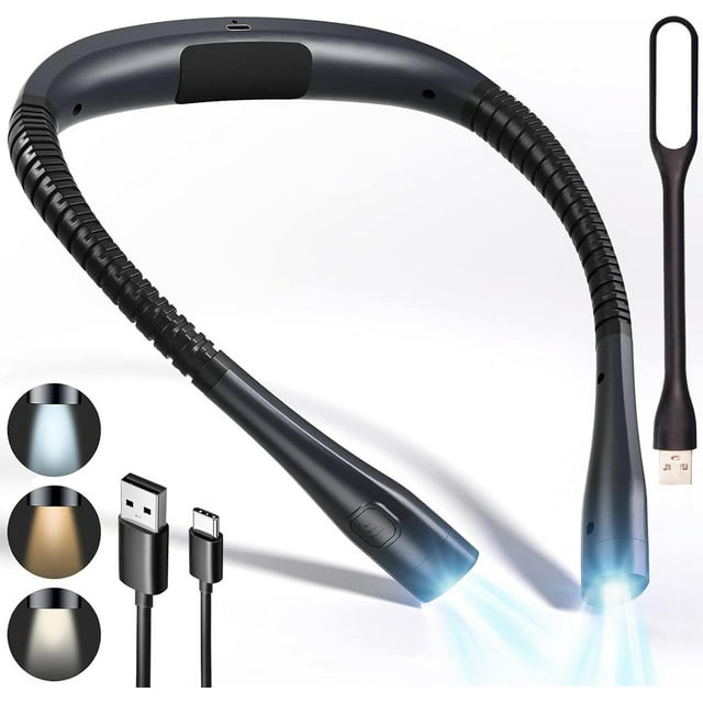 Portable LED Neck Reading Light, 3 Colors & Brightness Levels, USB