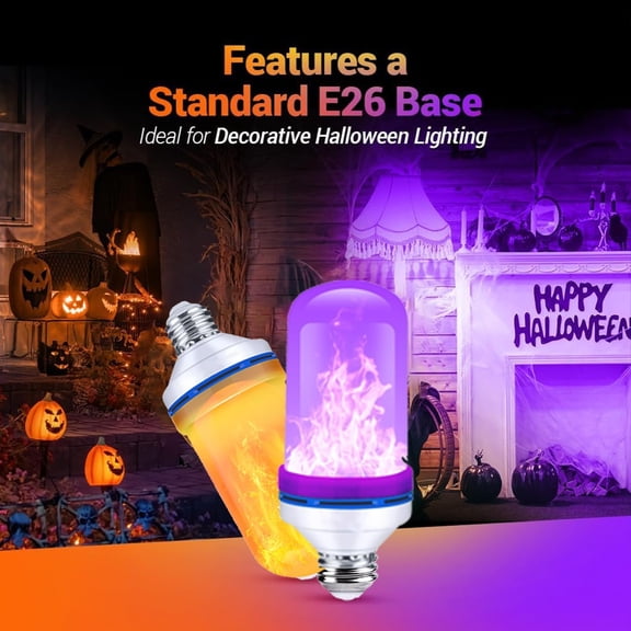 Upgraded LED Purple Flame Light Bulbs, 4-Mode Flickering Light Bulbs with Gravity Sensor, E26 Fire Light Bulb for Porch Party Patio Home Halloween Christmas Indoor Outdoor (Purple, 1)