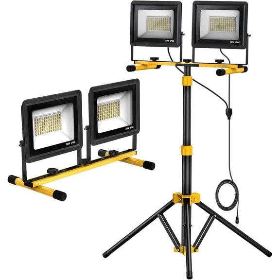 Upgraded LED Work Lights with Stand, 21000 Lumen, 3-Head Adjustable Work Light, Waterproof Foldable Tripod, Extended Cord for Outdoor & Indoor Job Sites, Workshops, Construction, Garage Lighting