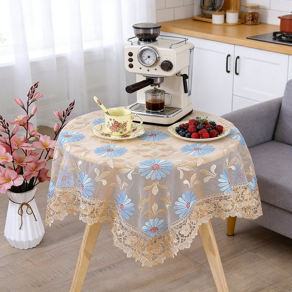 Upgraded Lace Tablecloth Tea Table Dining Table Cover Bedside Table Cover Modern And Gauze Embroidered Tablecloth Small Round Table Cover B