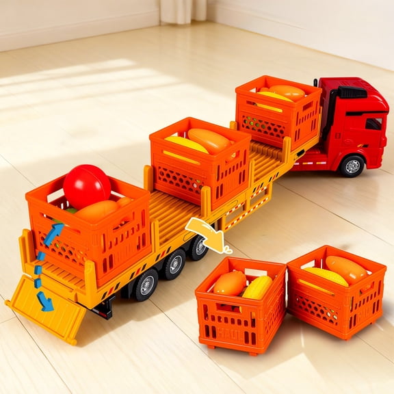 Upgraded Large Transport Vehicle Toy Children's Simulation Trailer Model Container Truck Boys' Vegetable Fruit And Beverage Transport Vehicle L