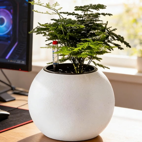 Upgraded Lazy Self Absorbing Flowerpot Green Plants Flowers Spherical Plastic Flowerpot Creative Desktop Decoration Personalized Spherical Shape W