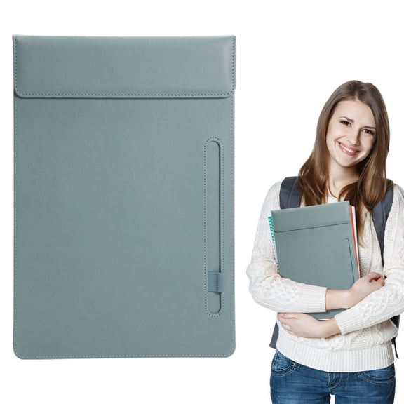 Upgraded Leather Clipboard A4 Size with Pen Holder, Soft Wear-Resistant Writing Board for Field Work Meetings Signing Forms Inspections & Site Visits, Professional Portable, Lake Blue, By Harlik