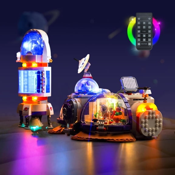 Upgraded Led Light Kit for Lego Mars Space Base and Rocket Building Set, Remote Control Version Compatible with Lego 42605 (Model Not Included)