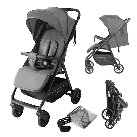 Upgraded Lightweight Travel Baby Stroller Portable Infant Stroller with Cup Holder andRain Cover,One Button Folding,for Newborns to Toddlers(0-36 Months),12 Pounds,Unisex ,GREY