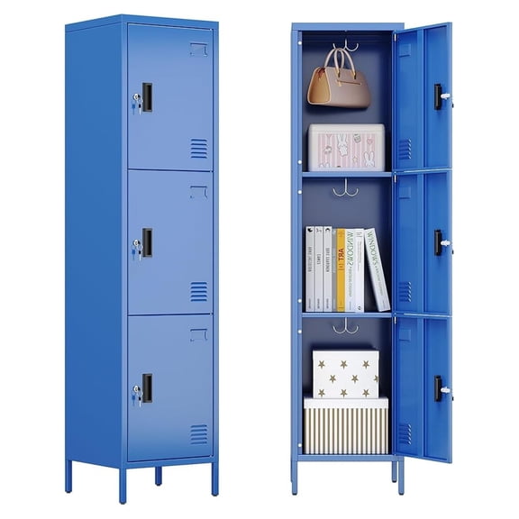 Upgraded Lockable 3 Doors Metal Lockers with for Home Office School Gym,Assembly Required,Blue,66''H*15.75''W*15.75''D