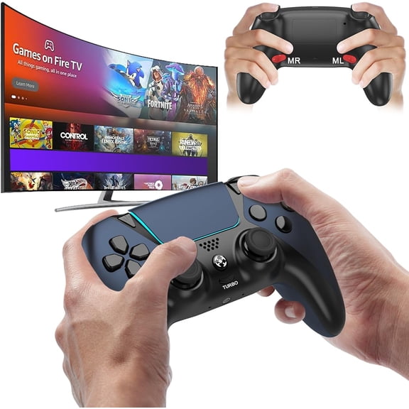 Upgraded for Luna Controller with Back Paddles Turbo Wireless Fire TV Game Controllers for PC GeForce NOW Firestick Replacement for Luna Gamepad with ALPS Joystick No Drift Stick Blue