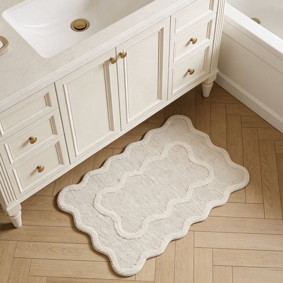 Upgraded Luxury Bathroom Rugs, Boho Farmhouse Cute Aesthetic Preppy Scalloped Bath Mat for Bathroom, Anti Slip, Absorbent(Grey, 23.62x15.75in)