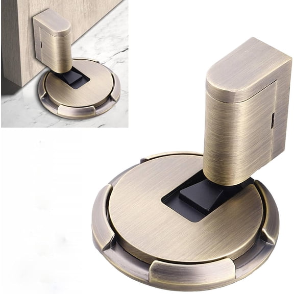 Upgraded Magnetic Door Stopper, Adjustable Punch-Free Silent Zinc Alloy Floor Door Stop, Heavy Duty Mechanical Magnetic Door Stops for Living Room Bedroom Kitchen Office Door (Bronze)