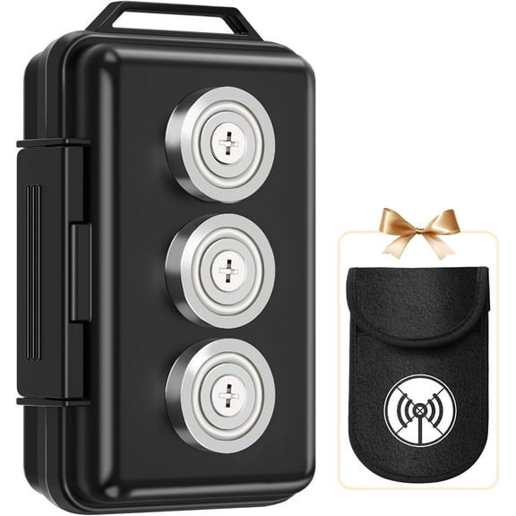 Upgraded Magnetic Key Holder Under Car, Hide a Key Outside With Faraday Bag, Waterproof Magnetic Key Box for Under Car, Hide a Key Magnetic Car, Magnetic Storage Box