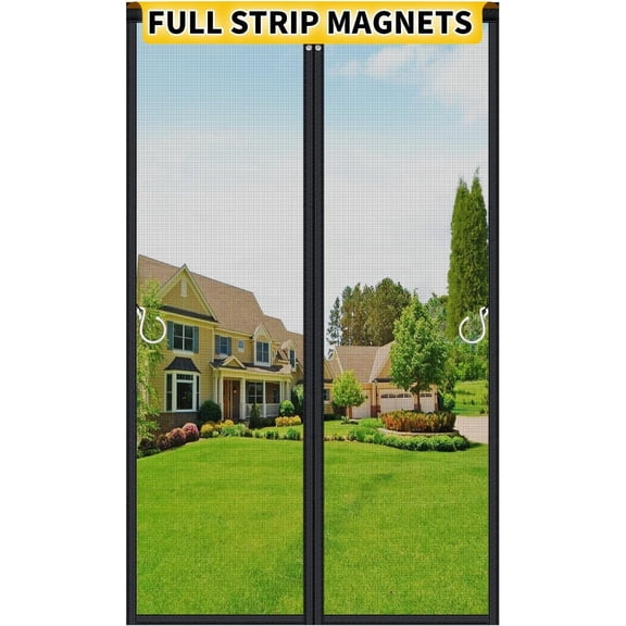 Upgraded Magnetic Screen Door Mesh, Full Strip Magnets, Heavy Duty Fiberglass Mesh,Cuopluber Door Screen Magnetic Closure for Single Door Size 32 x 80 Inch, Screen Door Size 35 x 82 Inch Black