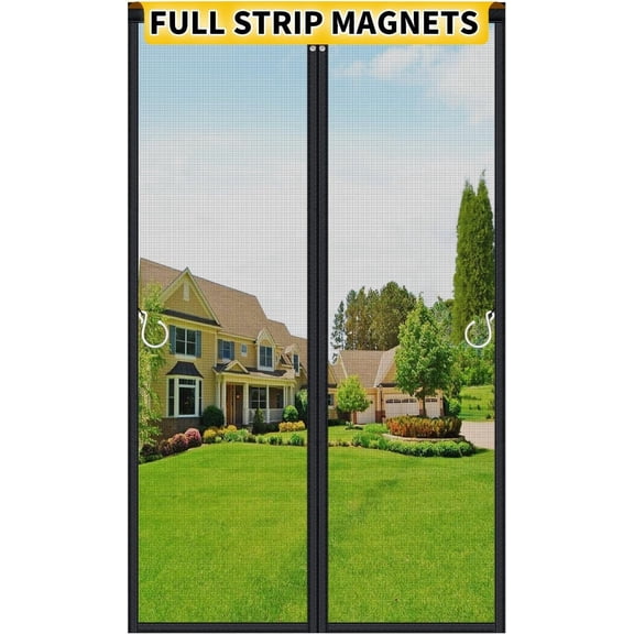 Upgraded Magnetic Screen Door Mesh, Full Strip Magnets, Heavy Duty Fiberglass Mesh,Cuopluber Door Screen Magnetic Closure for Single Door Size 32 x 80 Inch, Screen Door Size 35 x 82 Inch Black