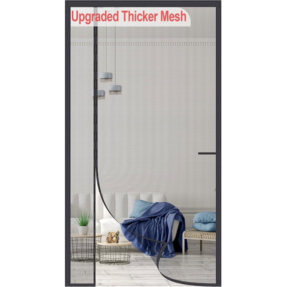 Upgraded Magnetic Screen Door, Thicker 255g/ Fiberglass Mesh, Reversible Left Right Side Opening, Fit Door Size 36 x 82 Inch, Retractable Door Screen with Magnetic Closure, Black