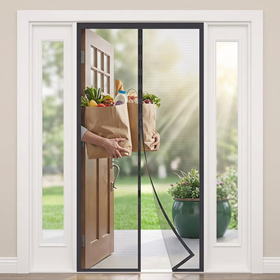 Upgraded Magnetic Screen Door Thicker 255g/㎡ Reinforced Mesh,Reversible Left Right Side Opening,Fit Door Size 36 x 96 Inch,Retractable Door Screen Magnetic Closure,Door Curtain for Single Front Door
