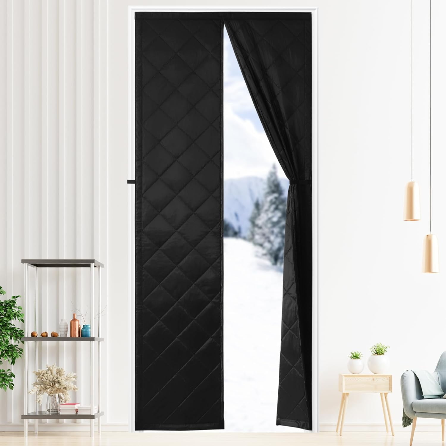 Upgraded Magnetic Thermal Insulated Door Curtain,Thicken Polyester Fiberfill & Thicker Oxford Fabric,Temporary Door Draft Stopper,Folding soundproof Curtains,Accordion Doors Interior Insulation Cover