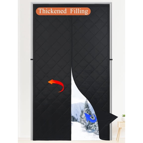 Upgraded Magnetic Thermal Insulated Door Curtain,Thicken Polyester Fiberfill & Thicker Oxford Fabric,Temporary Screen Door,Folding Doors Insulation Cover,Window Kit for Winter