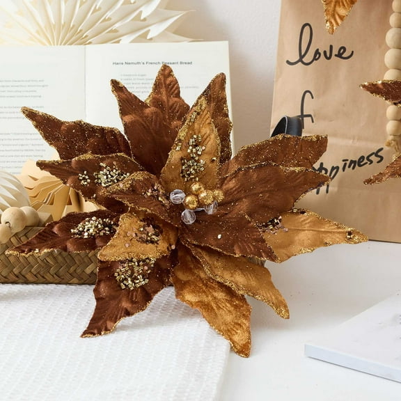 Upgraded Maillard Coffee Color Christmas Flower High-end Fabric Christmas Tree Dress Up Artificial Flower Christmas Decorations