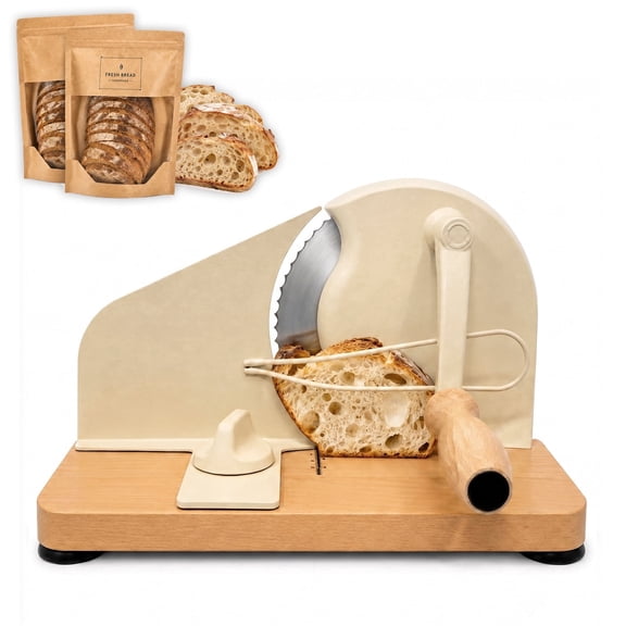 MQHOOB 11.8in×7.8in×7.8in Manual Bread Slicer, Adjustable Thickness Bread Cutter with Scale Lines & Suction Base, Upgraded Hand Crank Slicer for Even Homemade Sourdough Slices