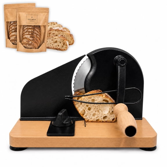 Upgraded Manual Bread Slicer for Homemade Sourdough Bread Adjustable Thickness Bread Cutter with Metal Guide,Hand Crank Bread Slicer with Scale Line&Suction Base,for Perfect Even Slices