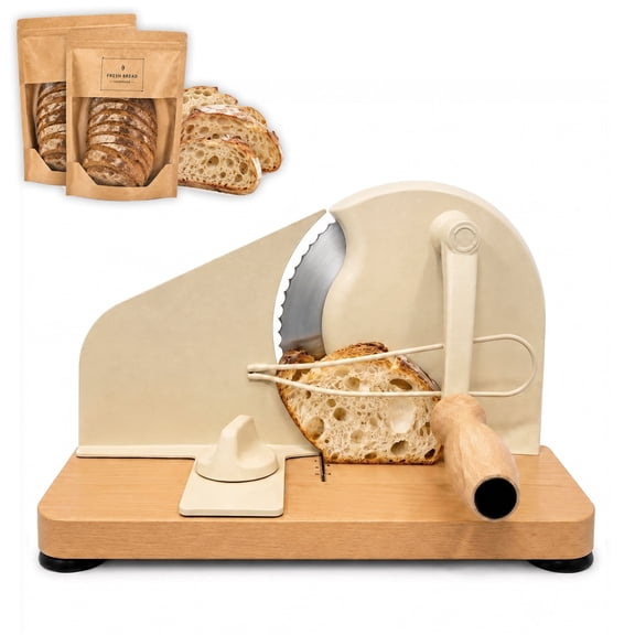 Upgraded Manual Bread Slicer for Homemade Sourdough Bread Adjustable Thickness Bread Cutter with Metal Guide,Hand Crank Bread Slicer with Scale Line&Suction Base,for Perfect Even Slices