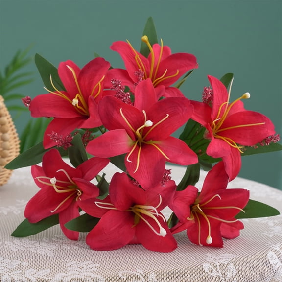 Upgraded Many Artificial Lilies Bouquets For Home Weddings Multi-purpose Decorative Flowers Available In White Red And Purple O
