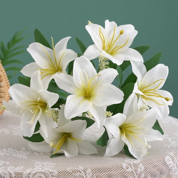 Upgraded Many Artificial Lilies Bouquets For Home Weddings Multi-purpose Decorative Flowers Available In White Red And Purple P