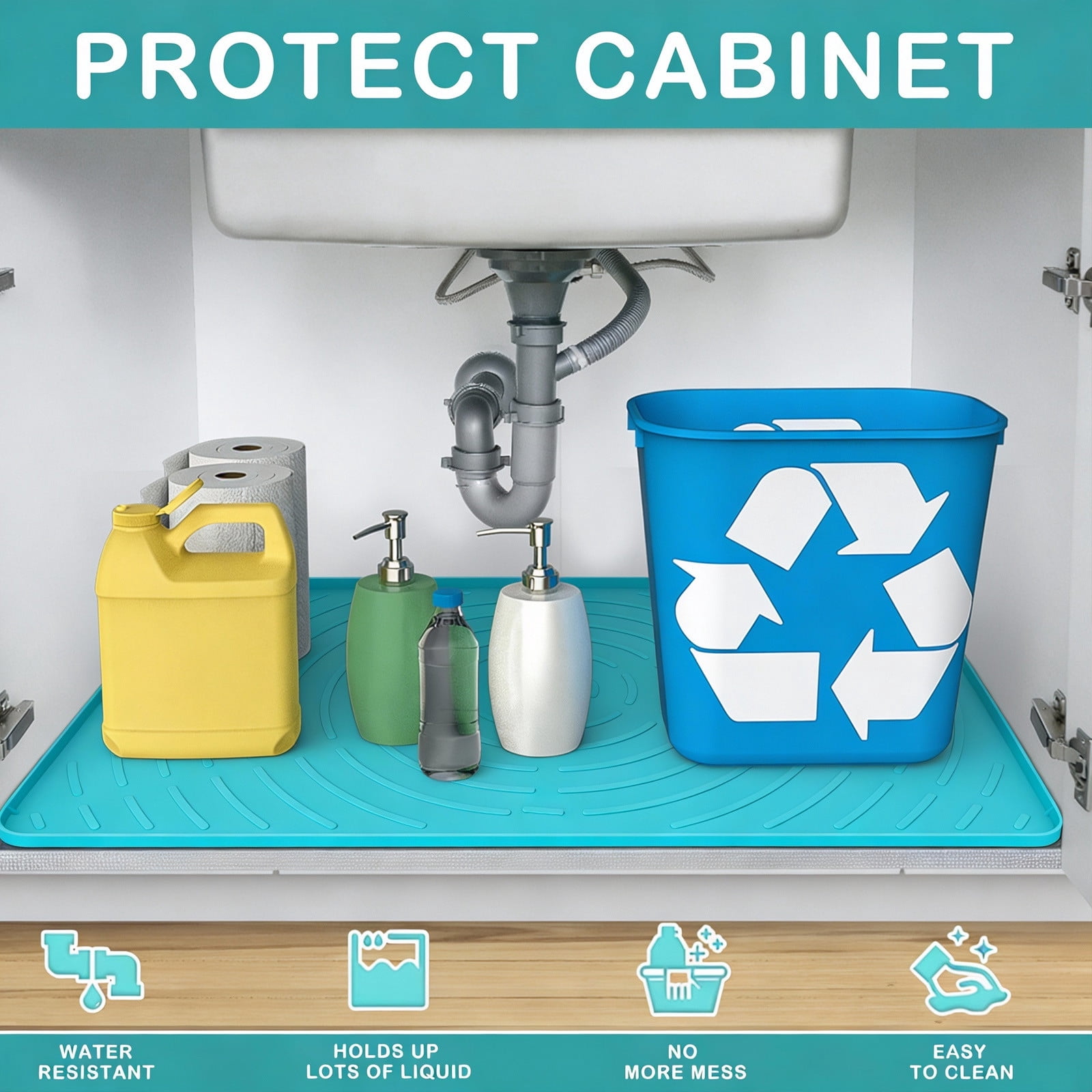 Upgraded Mat For Under Sink 34 X 22in For Bathroom Kitchen Cabinets Easiest To Clean Under Shelf Liner NonSlip EcoFriendly Drip Tray Z