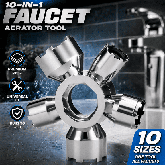 Upgraded Metal 10-in-1 Faucet Aerator Tool - Universal Metal Removal Key, Compatible with TT/TF/STD Aerator Types, Covers Full Size Range M16.5 to M28