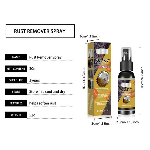 Upgraded Metal Rust Removal Spray Fast Dissolving Stubborn Rust Free Suitable For Stainless Steel Ironware 30ml O