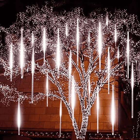 Upgraded Meteor Shower Rain Lights - Waterproof Drop Icicle Snow Falling Raindrop 50cm 10 Tubes Cascading Lights for Wedding Xmas Home Décor (2Pack Cool White)