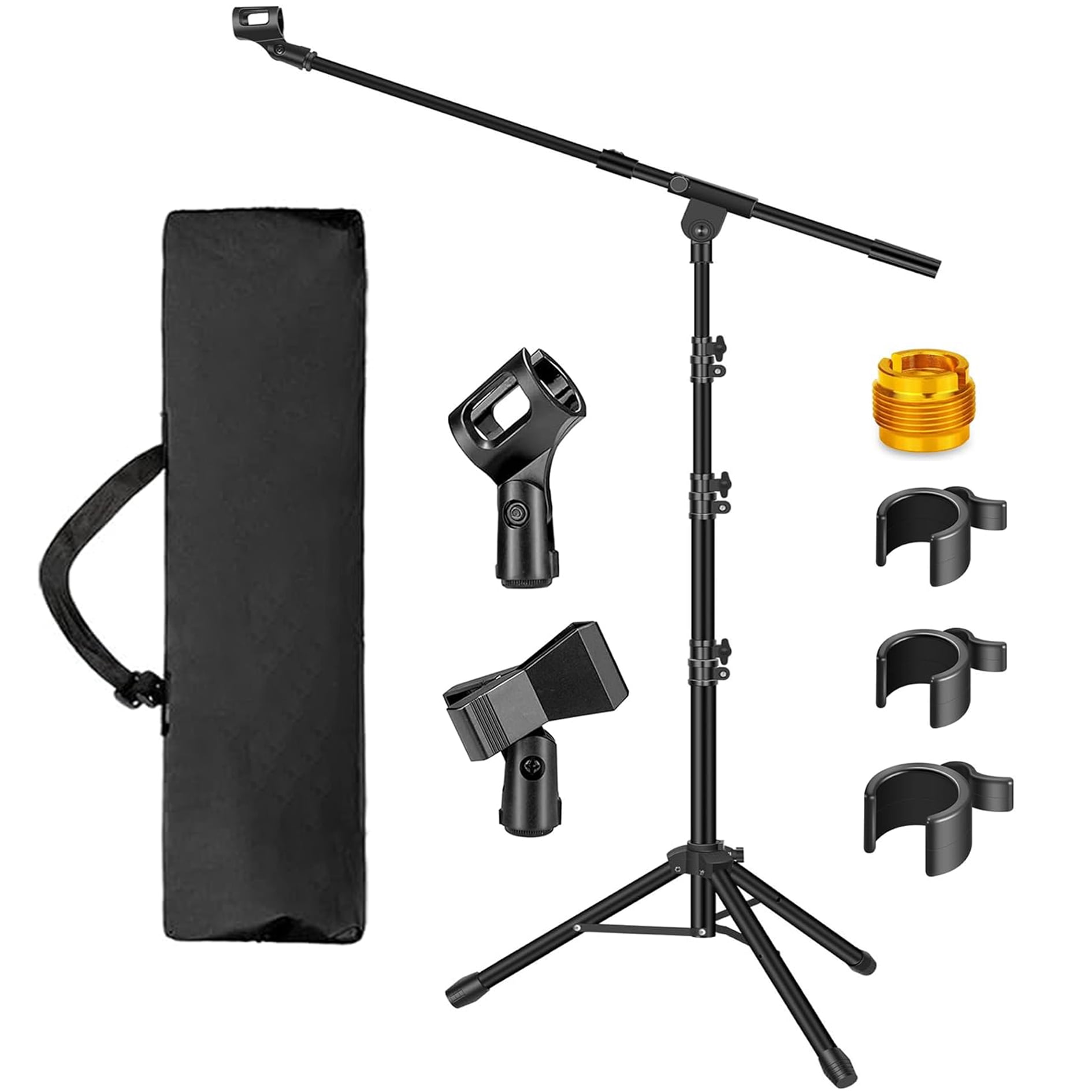 Upgraded Microphone Stand Tripod Boom Arm Floor Mic Stand with Carrying