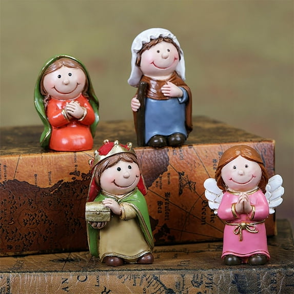 Upgraded Mini Christmas Nativity Set with LED Light Includes Resin Manger and 11 Figurines Nativity Scene Decor Religious Table Decorations for Christian Desk Shelf Home Decor