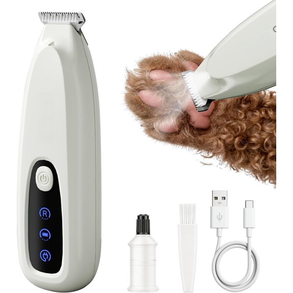 Upgraded Mini Paw Trimmer with LED Light, Low Noise Small Trimmer 18mm Wide Curved , 35dB Cordless Paw Clippers for Dogs, Cats, Paws, Ears, , Rump