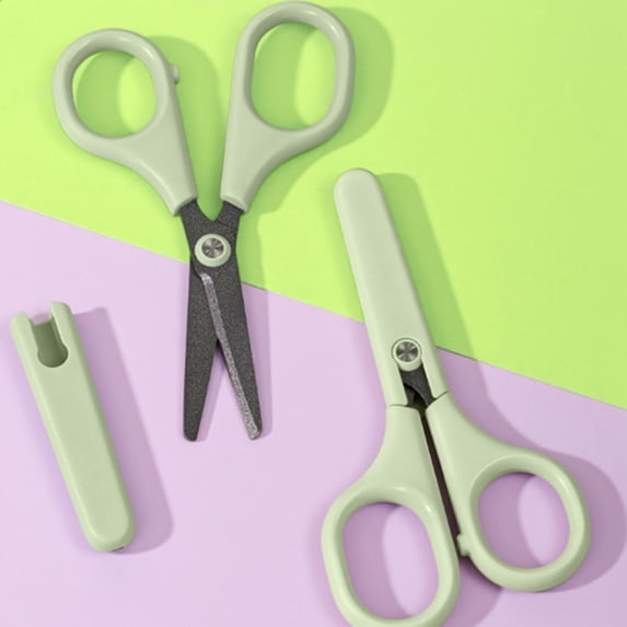 Upgraded Mini Safety Scissors Non Stick Stainless Steel Blades Portable Cutting Tool With Protective Cover For Office Home Craft And Daily Use Green(Green)